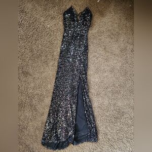 Black Sequin Gown with Slit